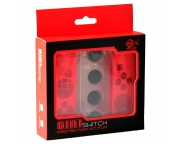 kjH Szilikon védőhuzat Thumb Grip szettel Nintendo Switch Joy-Con kontrollerhez [piros-fekete]